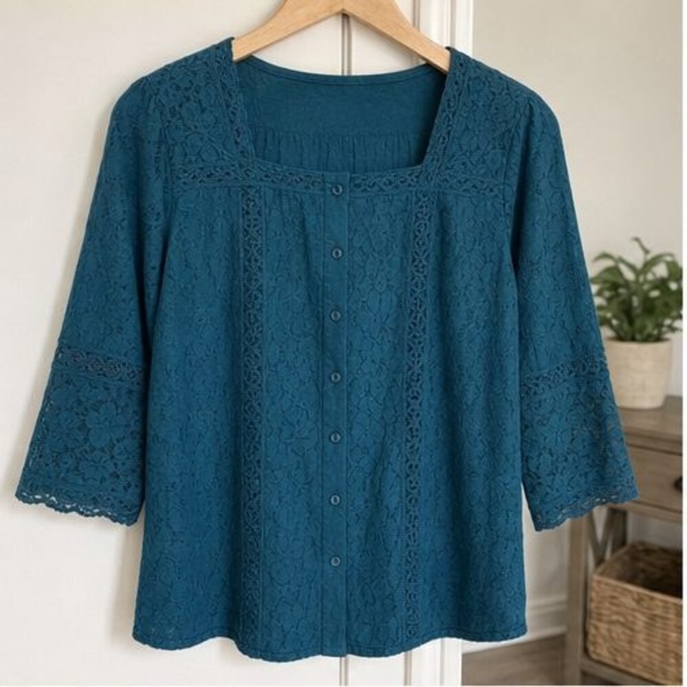Teal Ruffle Blouse